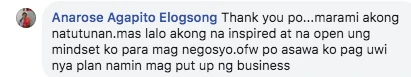 Facebook comment from Anarose Agapito Elogsong after a Coach Chinkee seminar