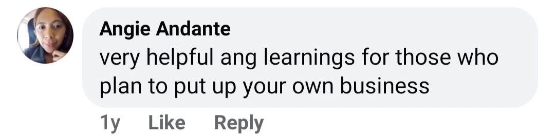 Facebook comment from Angie Andante after a Coach Chinkee seminar