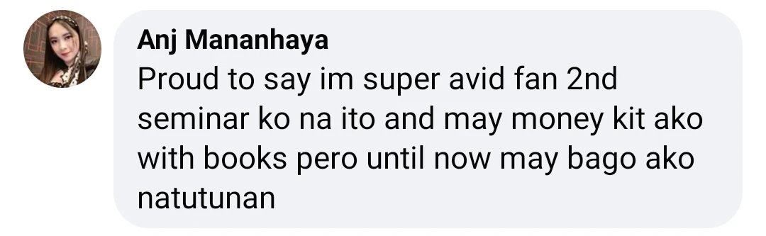 Facebook comment from Anj Mananhaya after a Coach Chinkee seminar