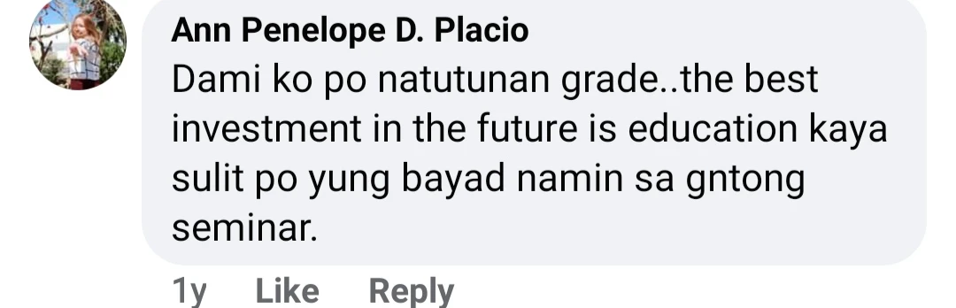 Facebook comment from Ann Penelope D. Placio after a Coach Chinkee seminar
