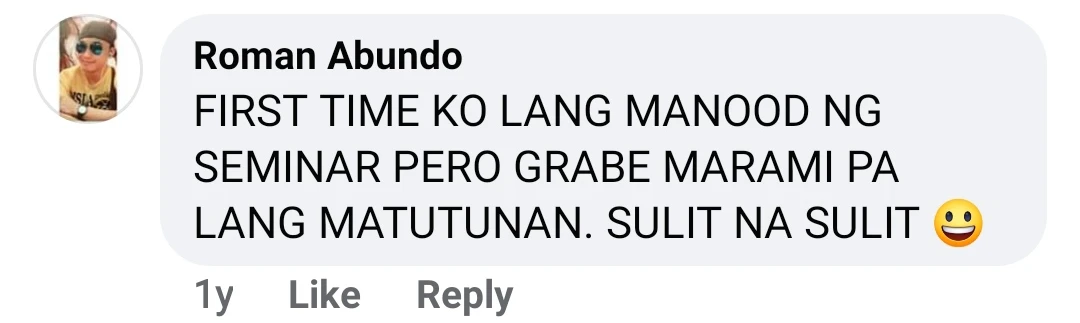 Facebook comment from Roman Abundo after a Coach Chinkee seminar